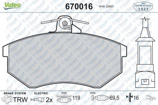 VALEO 670016 Fren Balatasi On Volkswagen Golf Ii/Iii/Polo Classis 95>/Passat/Cordoba/Caddy 95>04/Seat Ibiza/Toledo